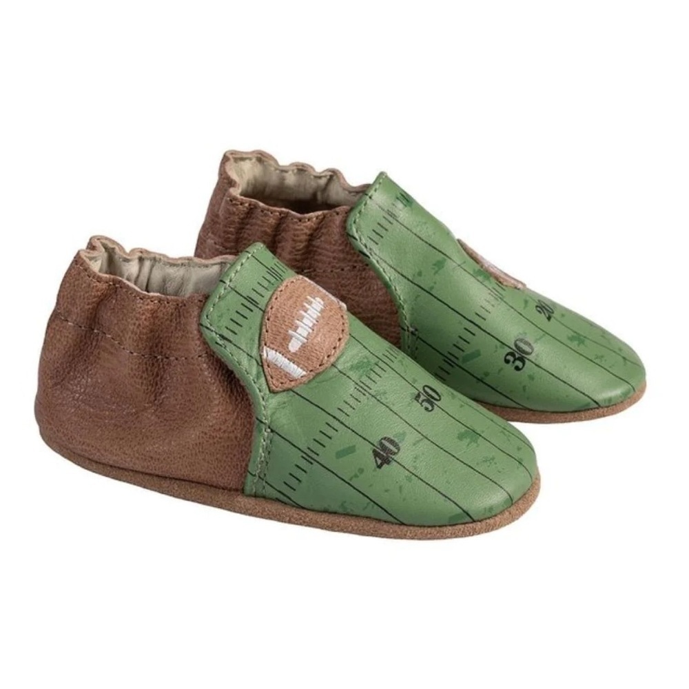 Green Football Robeez Soft Soles Baby Shoes 100% Leather Cute Sports Theme
